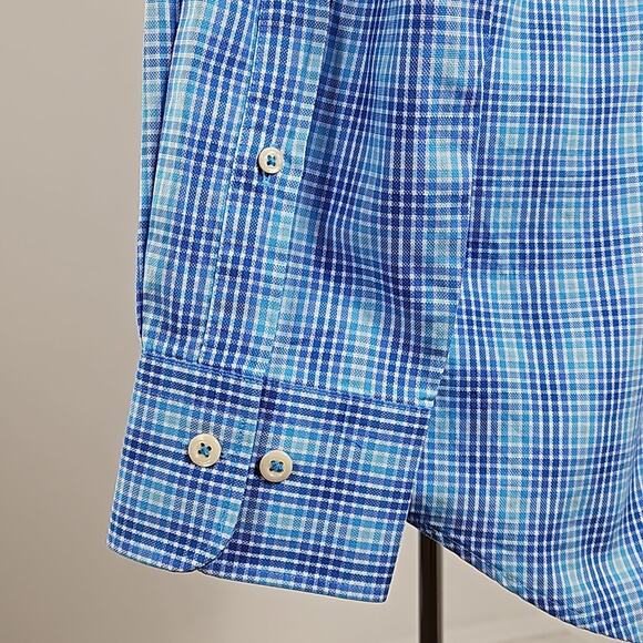 Peter Millar Blue Checker Plaid Long-Sleeve Button-Up Shirt Men's Medium - Picture 6 of 12